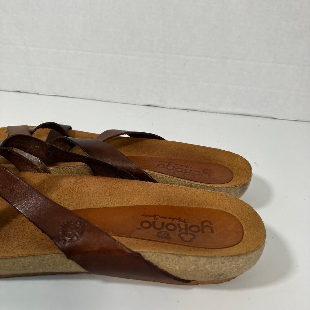 Yokono Sz 6 Brown Leather Comfort Sandals Toe Ring Cross Strap - Picture 2 of 16